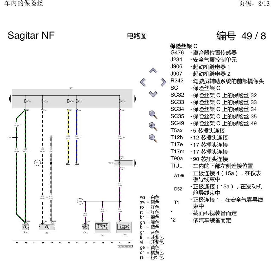 一汽大众3321 速腾 MQB 车内的保险丝 电路图