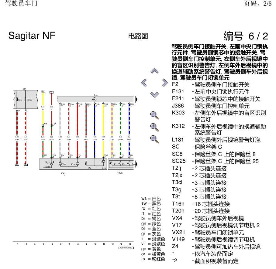一汽大众3321 速腾 MQB 驾驶员车门 电路图