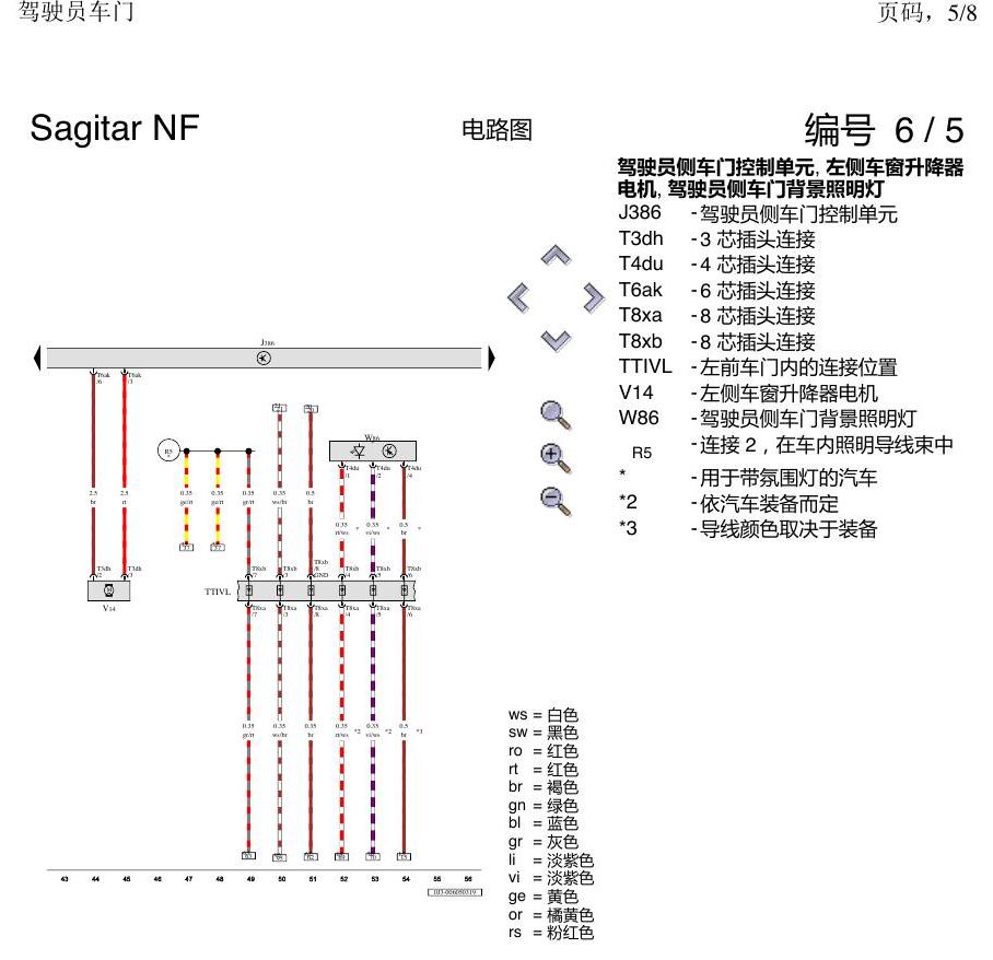 一汽大众3321 速腾 MQB 驾驶员车门 电路图
