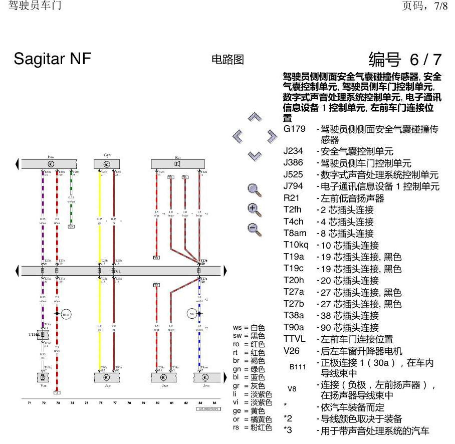 一汽大众3321 速腾 MQB 驾驶员车门 电路图