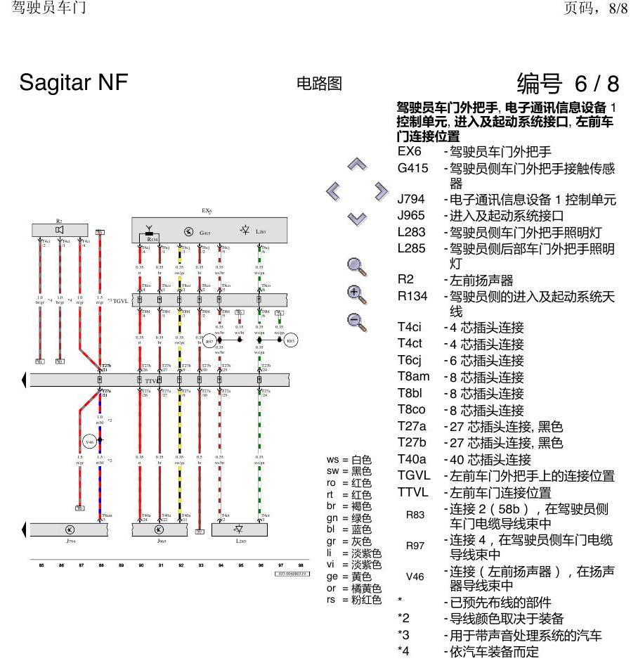一汽大众3321 速腾 MQB 驾驶员车门 电路图