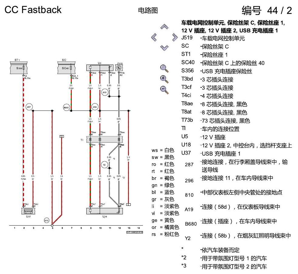 一汽大众CC MQB 12V插座 电路图