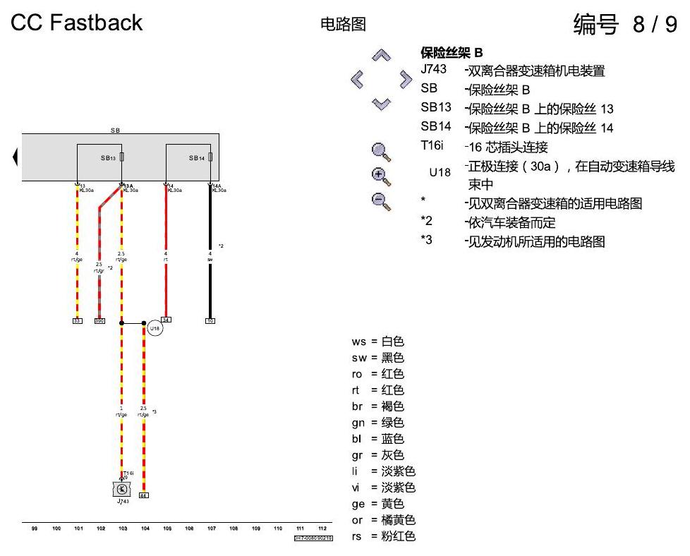 一汽大众CC MQB 保险丝配置 电路图