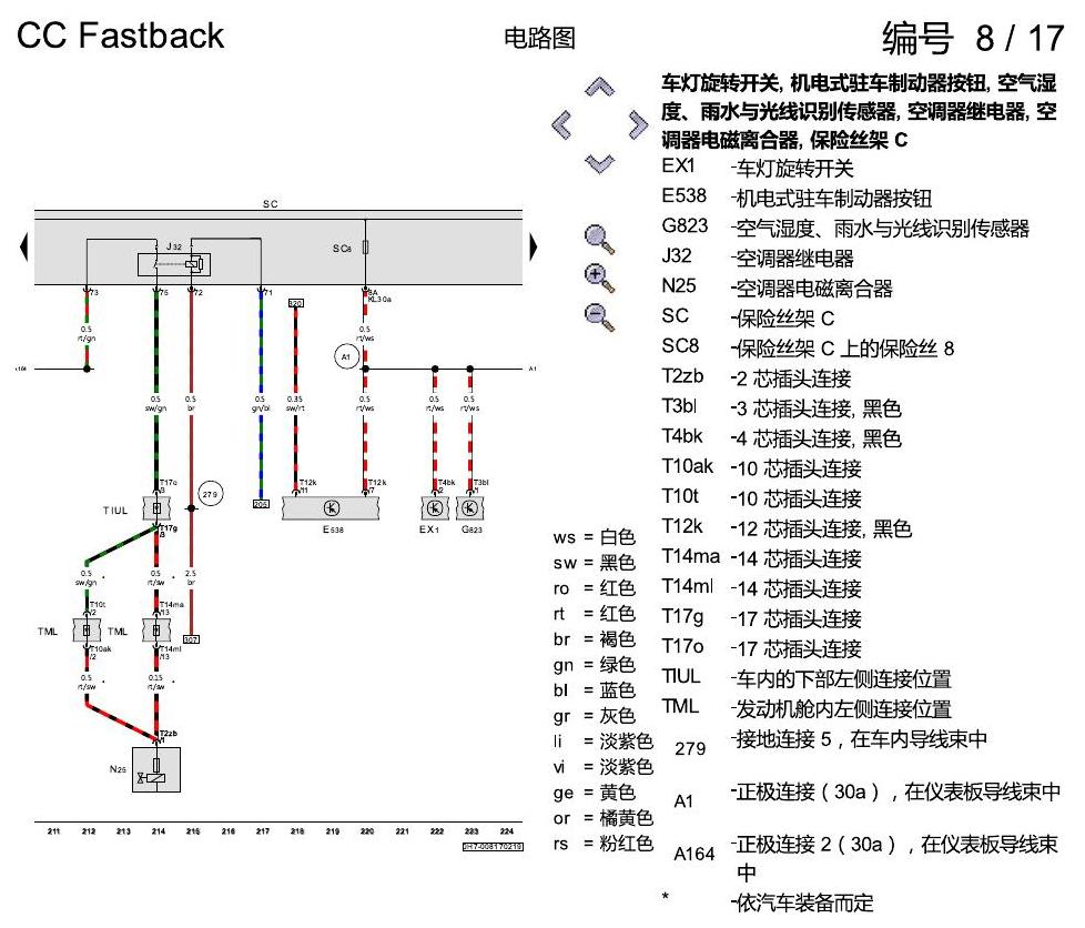 一汽大众CC MQB 保险丝配置 电路图