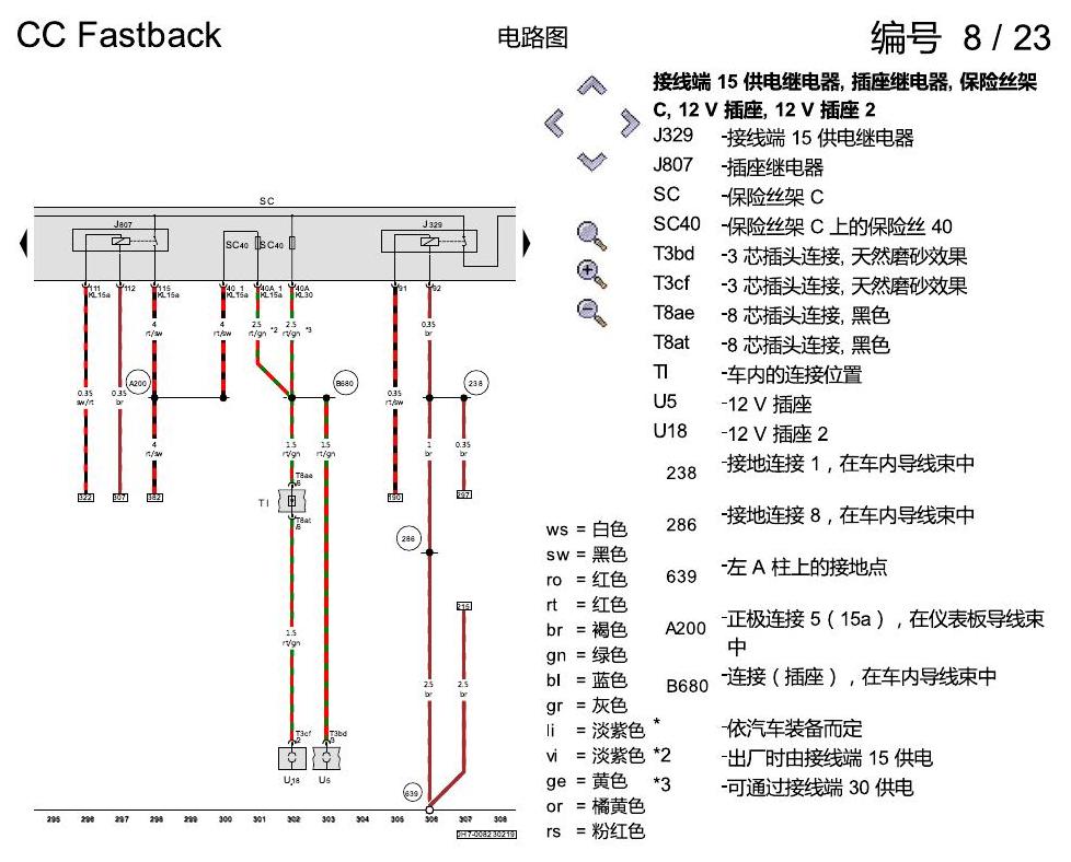 一汽大众CC MQB 保险丝配置 电路图