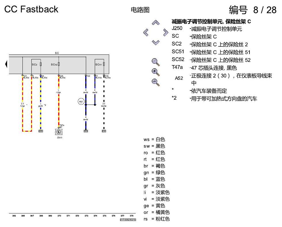 一汽大众CC MQB 保险丝配置 电路图