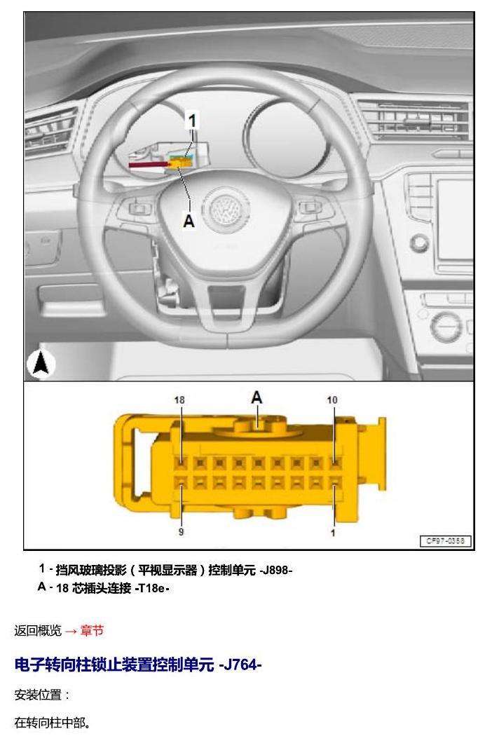一汽大众CC MQB 安装位置 汽车中部的控制单元 电路图