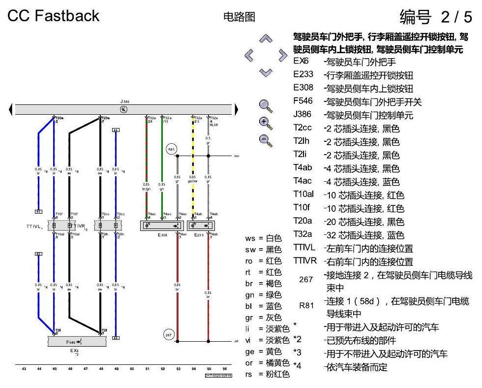 一汽大众CC MQB 舒适便捷系统 电路图