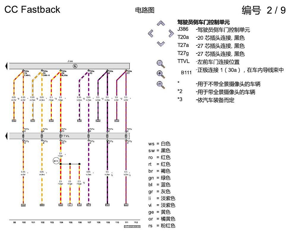 一汽大众CC MQB 舒适便捷系统 电路图