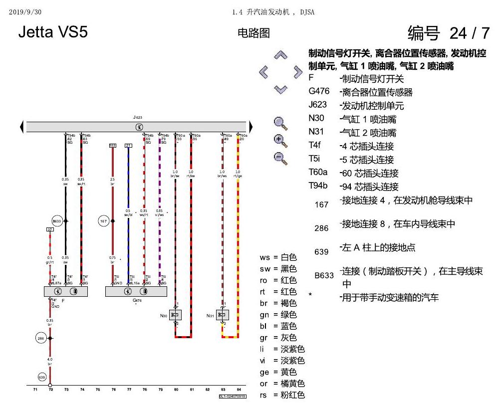 一汽大众Jetta VS5 电路图 1.4 升汽油发动机 , DJSA 电路图
