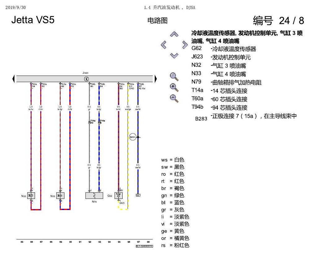 一汽大众Jetta VS5 电路图 1.4 升汽油发动机 , DJSA 电路图