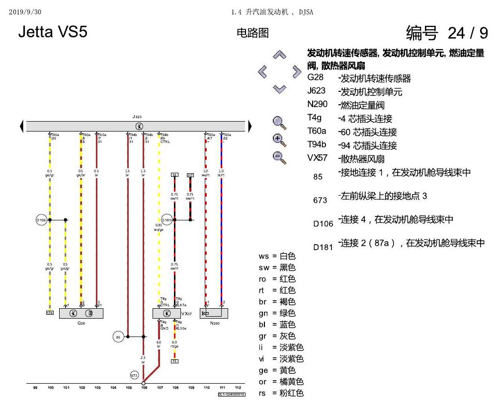 一汽大众Jetta VS5 电路图 1.4 升汽油发动机 , DJSA 电路图