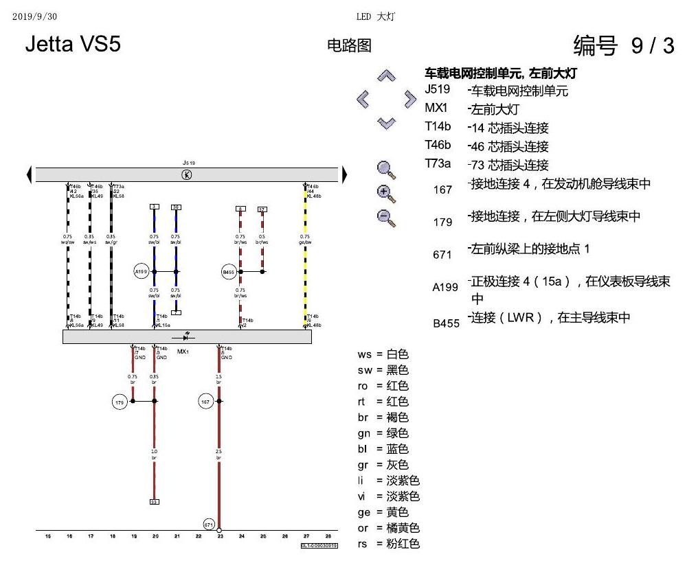 一汽大众Jetta VS5 电路图 LED 大灯 电路图