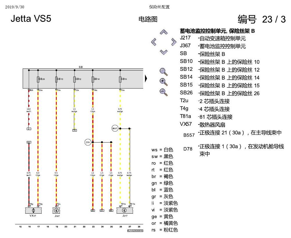 一汽大众Jetta VS5 电路图 保险丝配置 电路图