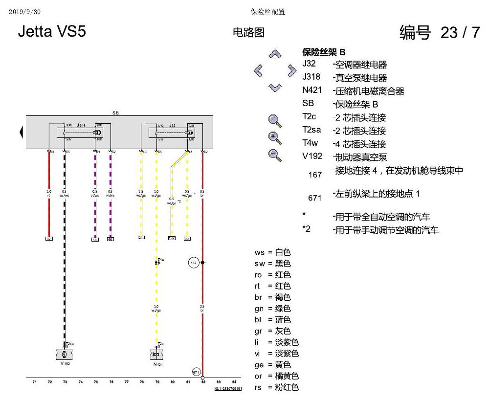 一汽大众Jetta VS5 电路图 保险丝配置 电路图