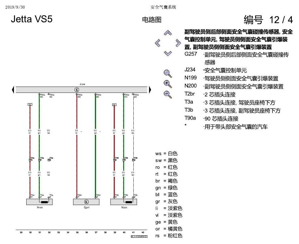 一汽大众Jetta VS5 电路图 安全气囊系统 电路图