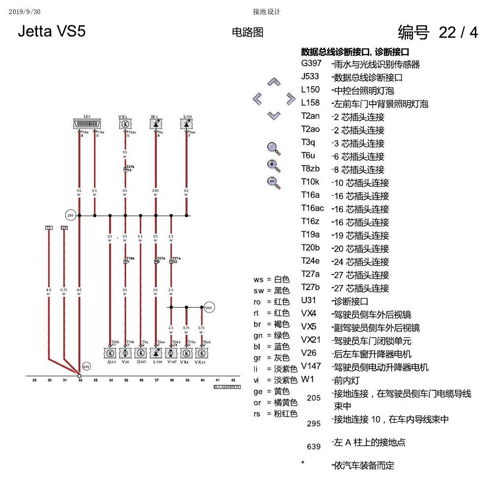 一汽大众Jetta VS5 电路图 接地设计 电路图