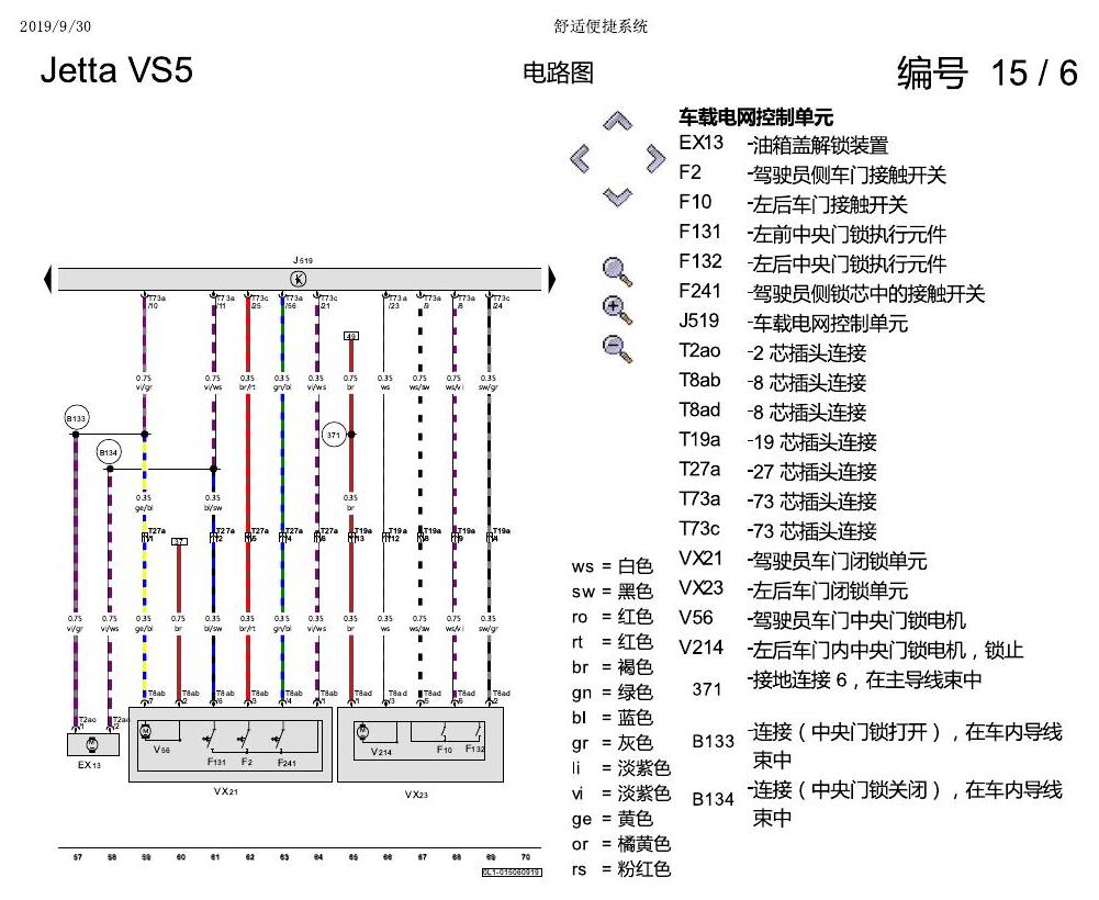 一汽大众Jetta VS5 电路图 舒适便捷系统 电路图