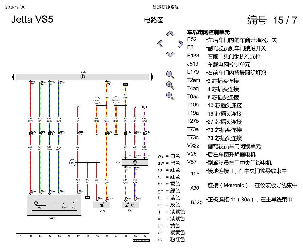 一汽大众Jetta VS5 电路图 舒适便捷系统 电路图