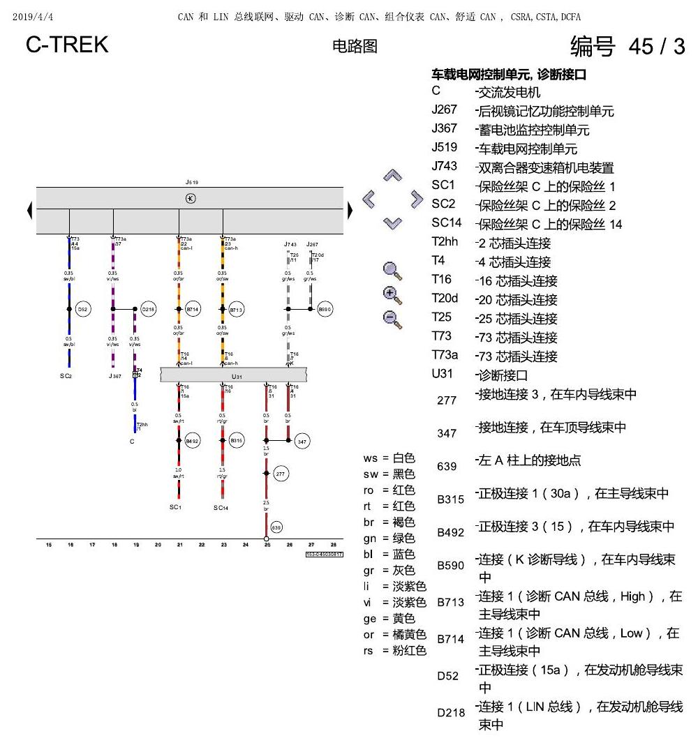 一汽大众宝来1.5 pq25 CAN 和 LIN 总线联网 电路图