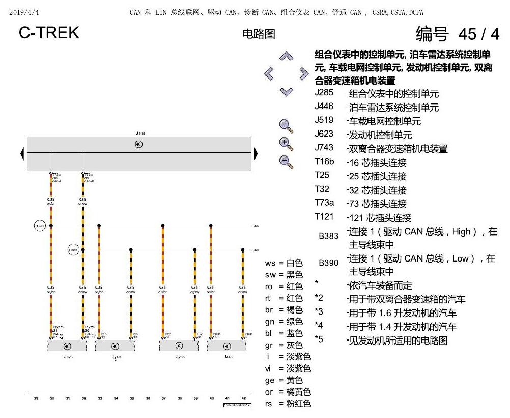 一汽大众宝来1.5 pq25 CAN 和 LIN 总线联网 电路图