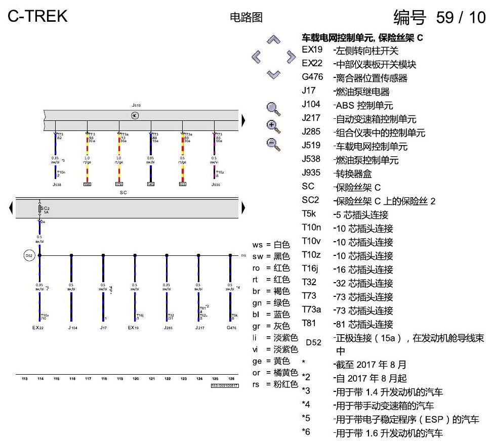 一汽大众宝来1.5 pq25 保险丝配置 , CSRA,CSTA,DCFA 电路图