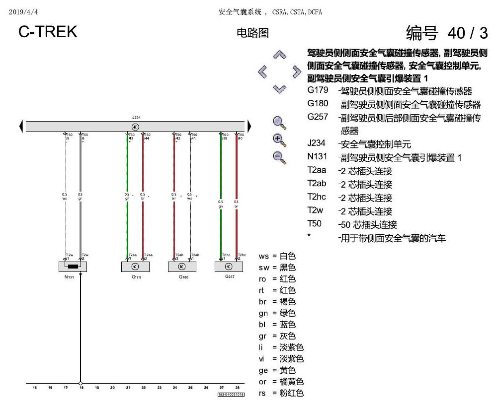 一汽大众宝来1.5 pq25 安全气囊系统 , CSRA,CSTA,DCFA 电路图