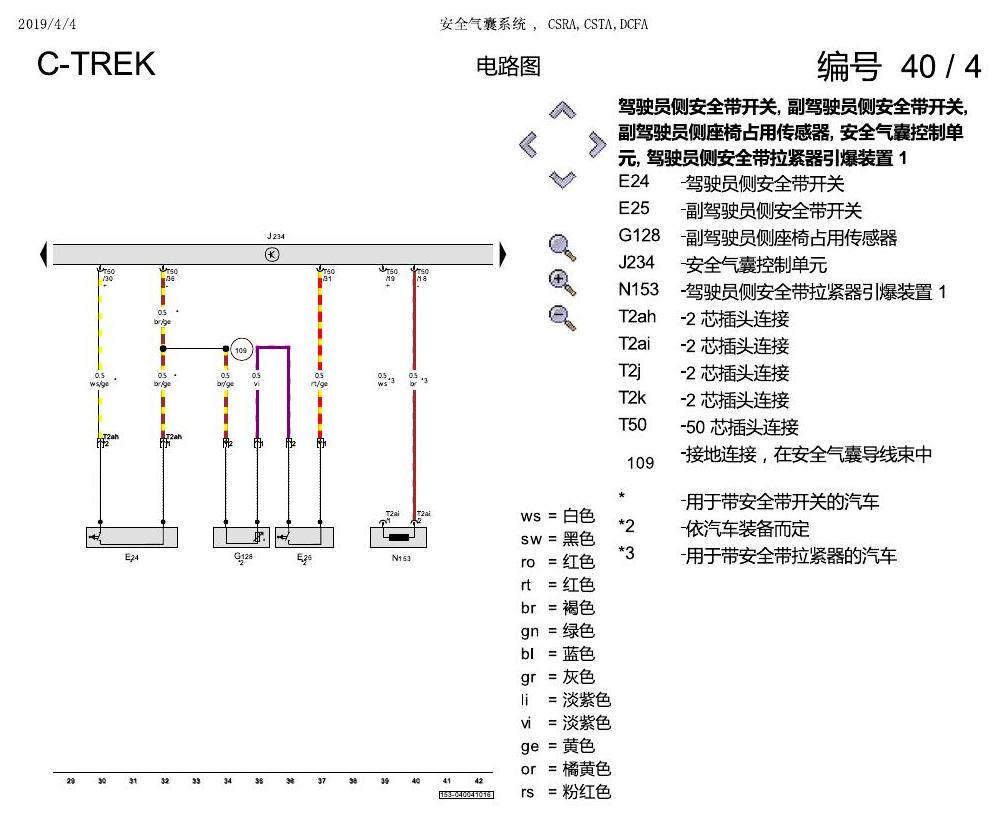 一汽大众宝来1.5 pq25 安全气囊系统 , CSRA,CSTA,DCFA 电路图