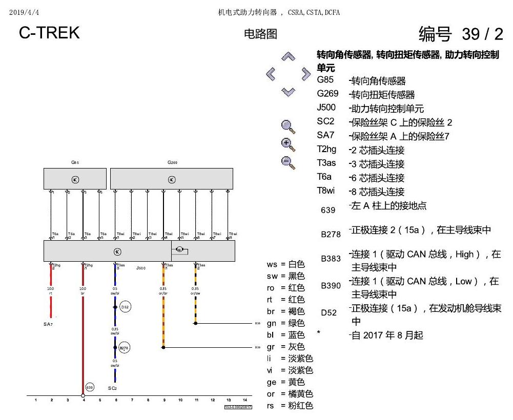 一汽大众宝来1.5 pq25 机电式助力转向器 , CSRA,CSTA,DCFA 电路图