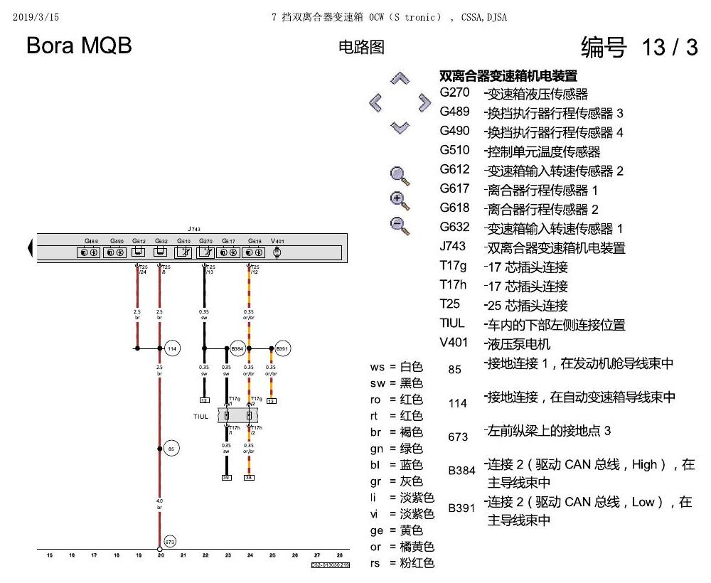一汽大众宝来MQB 1.5 7 挡双离合器变速箱 0CW(S tronic) , CSSA,DJSA 电路图