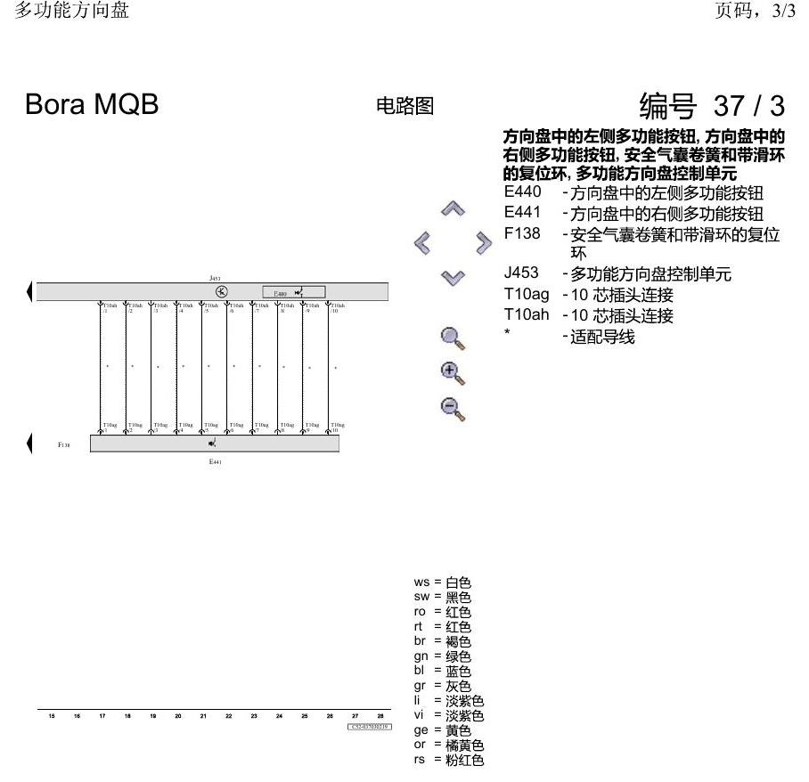 一汽大众宝来MQB 1.5 多功能方向盘 2019 电路图