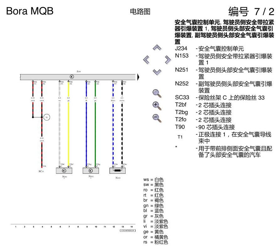 一汽大众宝来MQB 1.5 安全气囊 电路图