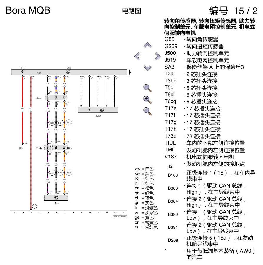 一汽大众宝来MQB 1.5 方向机 电路图