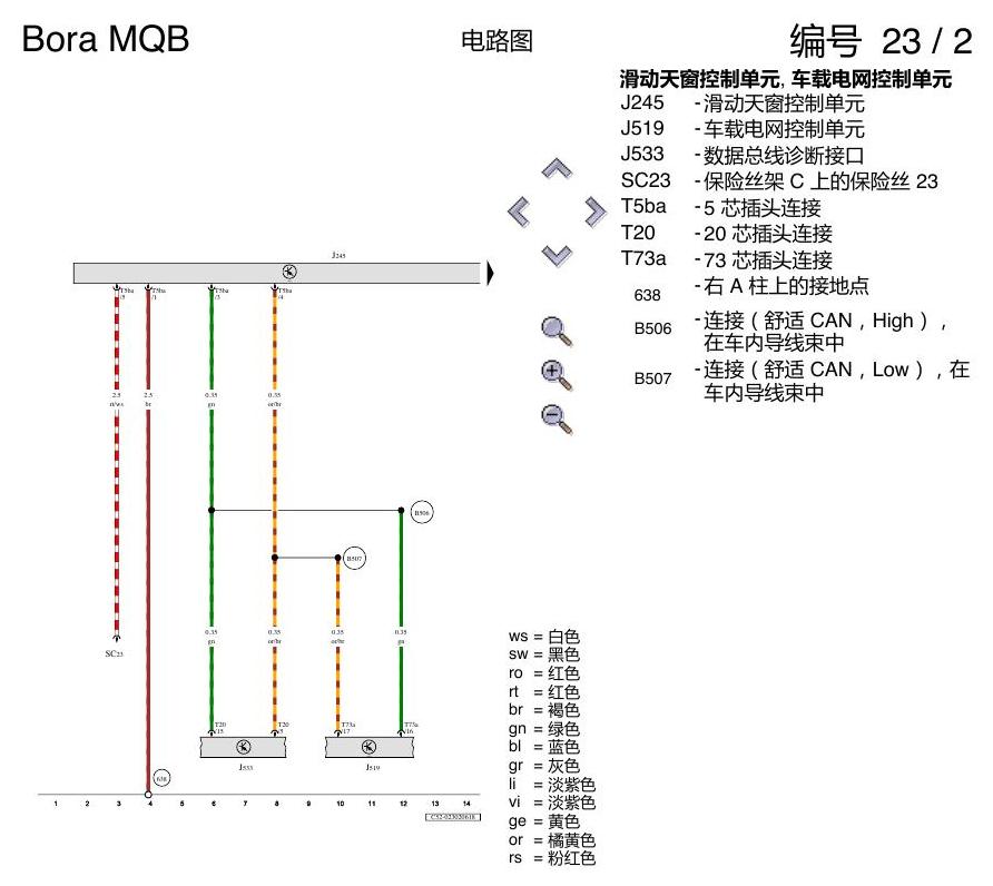 一汽大众宝来MQB 1.5 滑动天窗 电路图