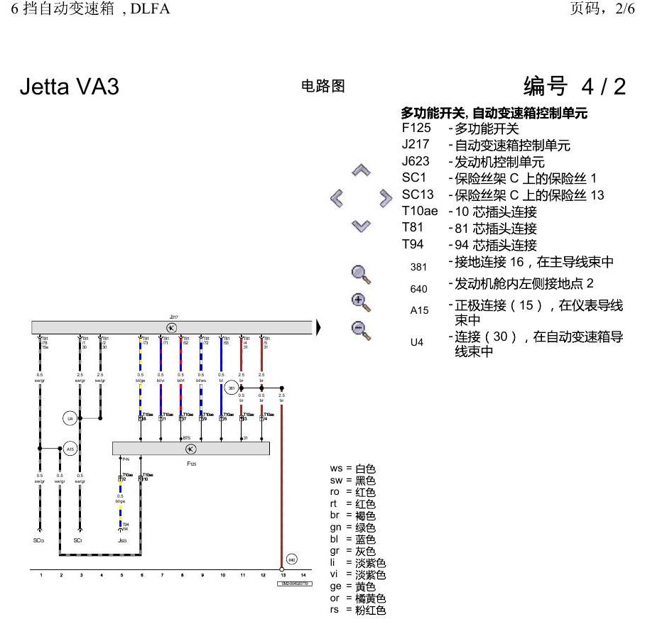 一汽大众捷达VA3 电路图 6 挡自动变速箱 , DLFA 电路图