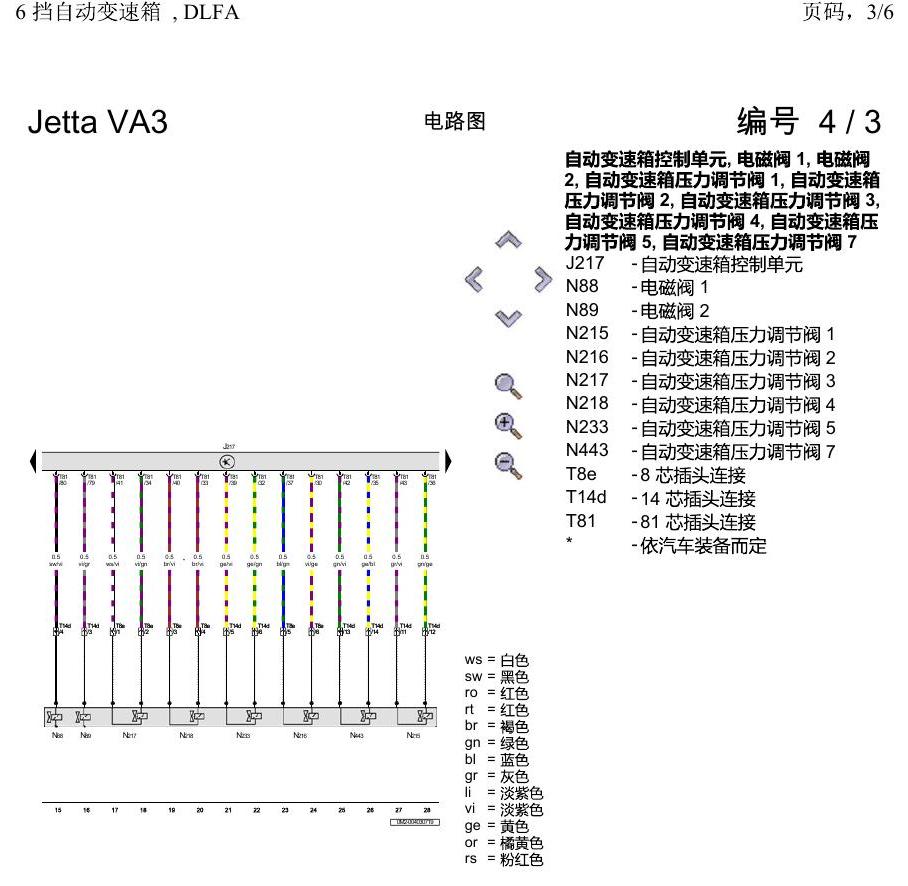 一汽大众捷达VA3 电路图 6 挡自动变速箱 , DLFA 电路图