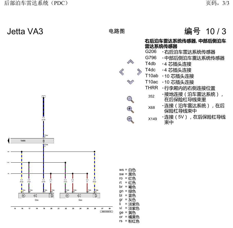 一汽大众捷达VA3 电路图 后部泊车雷达系统(PDC) 电路图