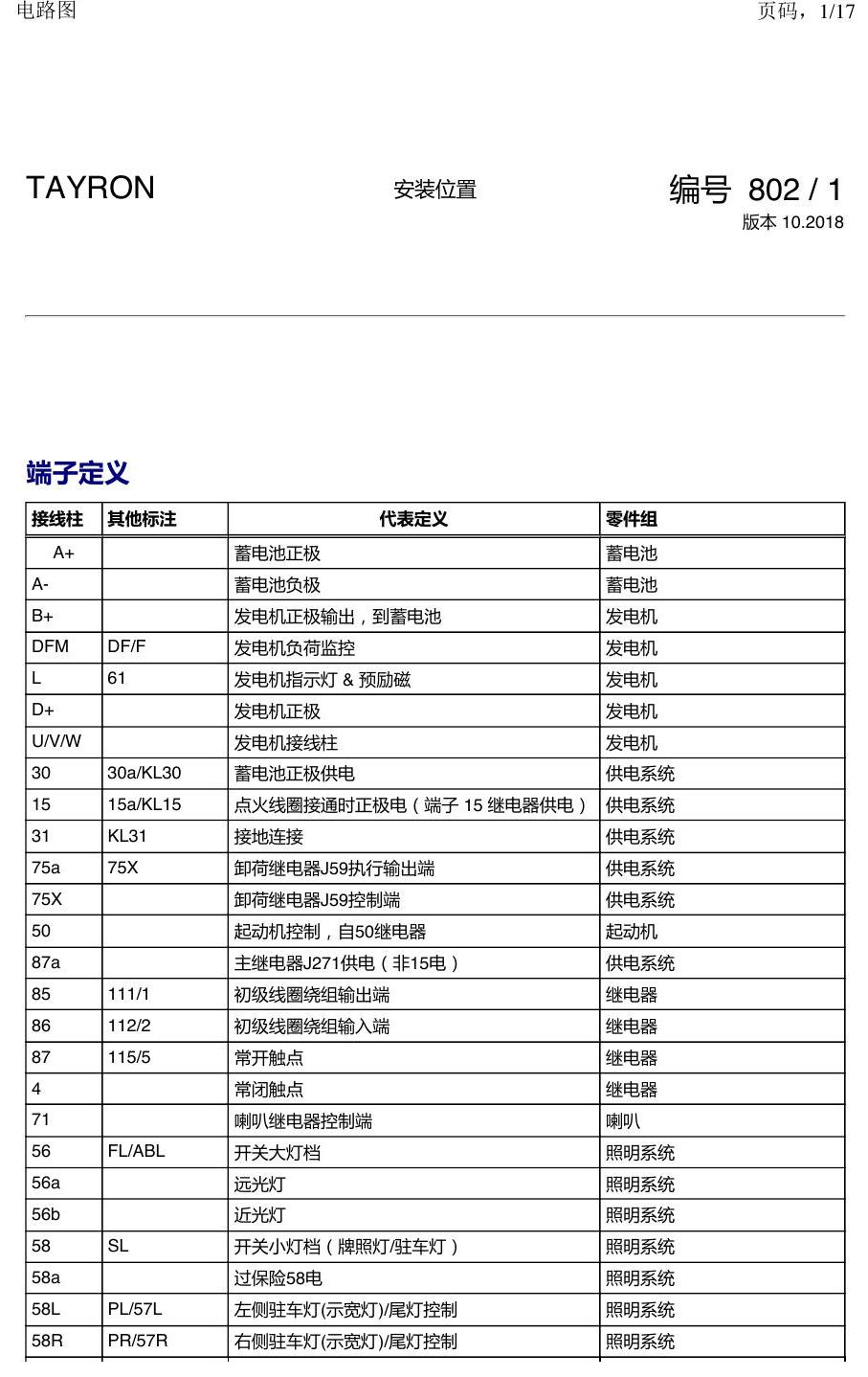 一汽大众探岳 保险丝 电路图