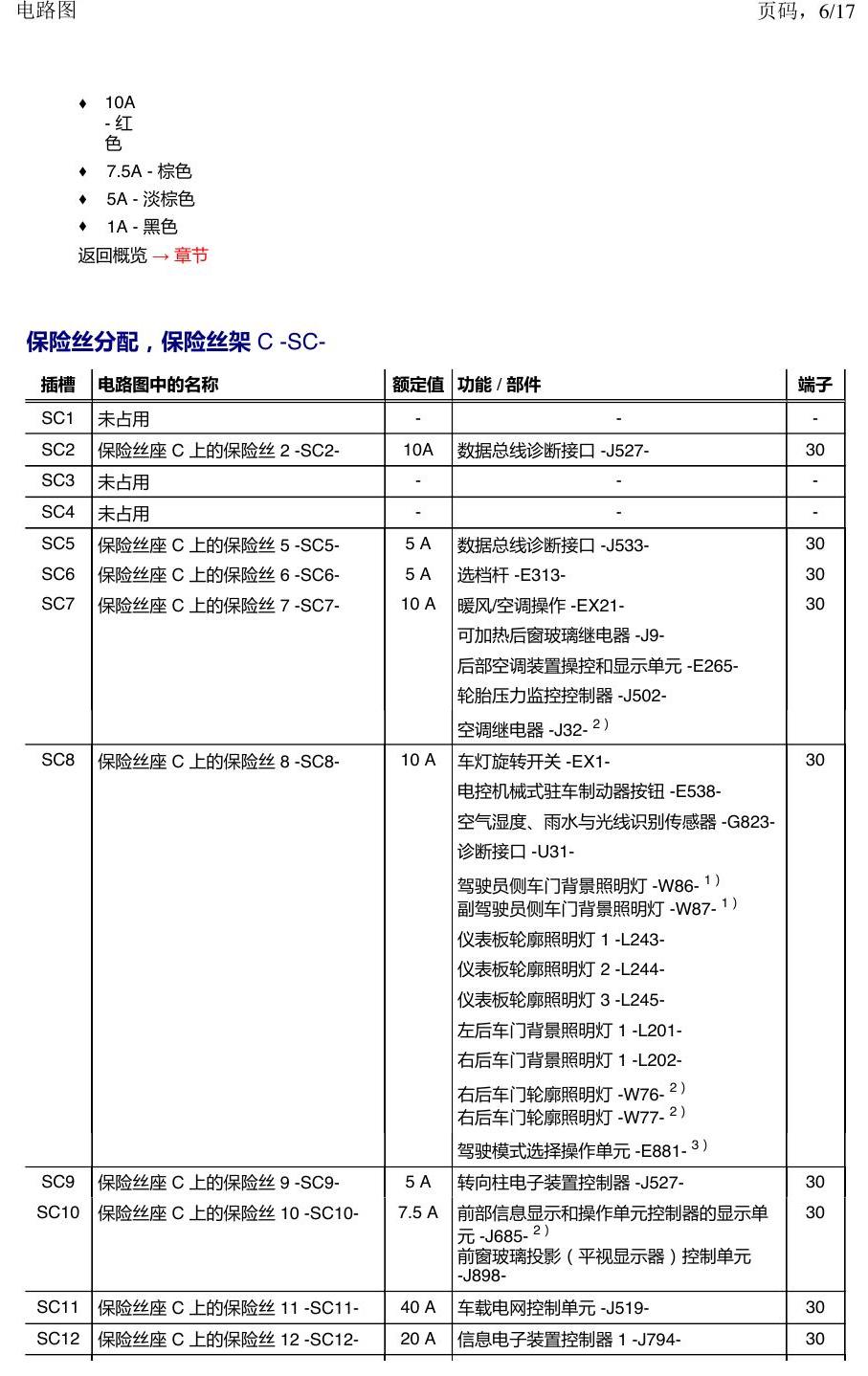 一汽大众探岳 保险丝 电路图