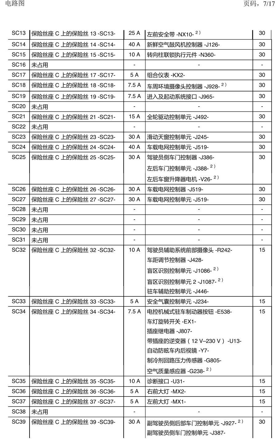一汽大众探岳 保险丝 电路图