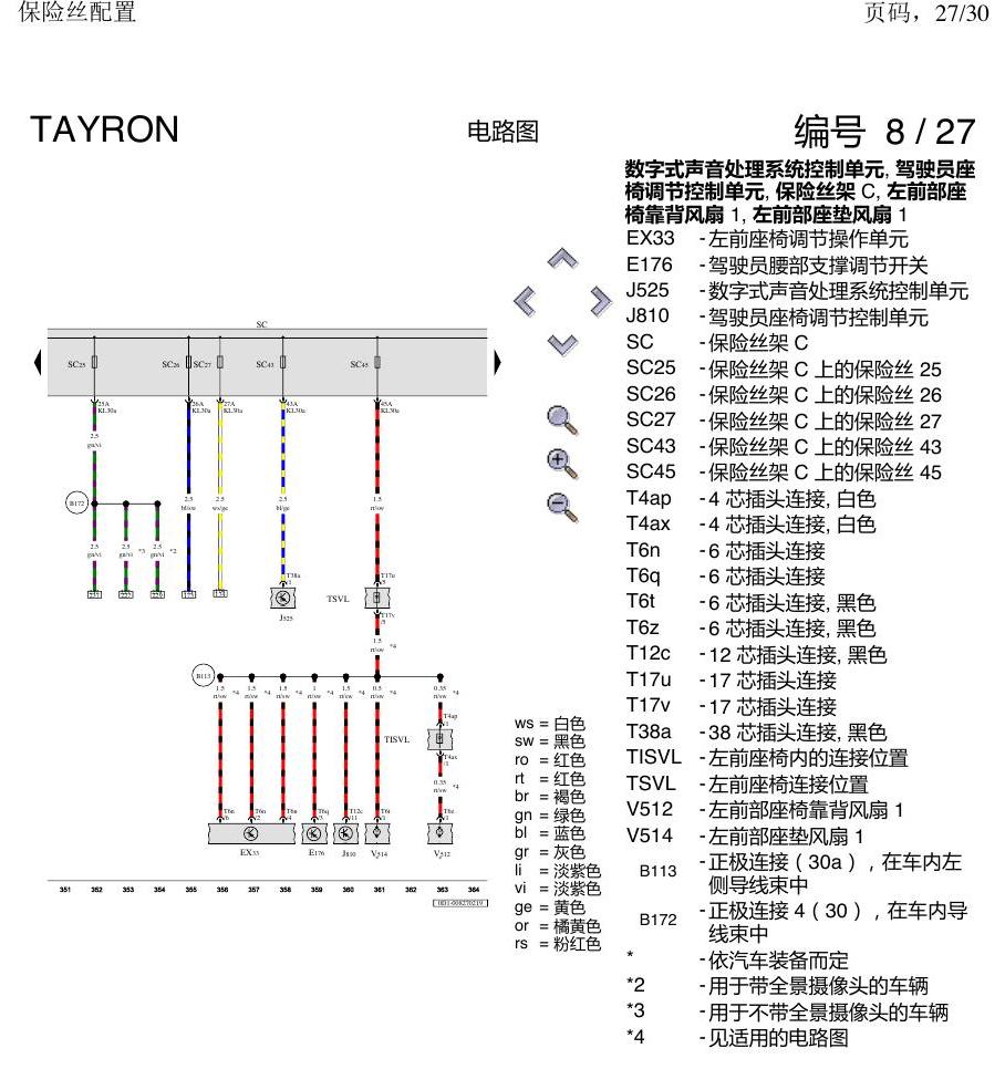 一汽大众探岳 保险丝配置 电路图