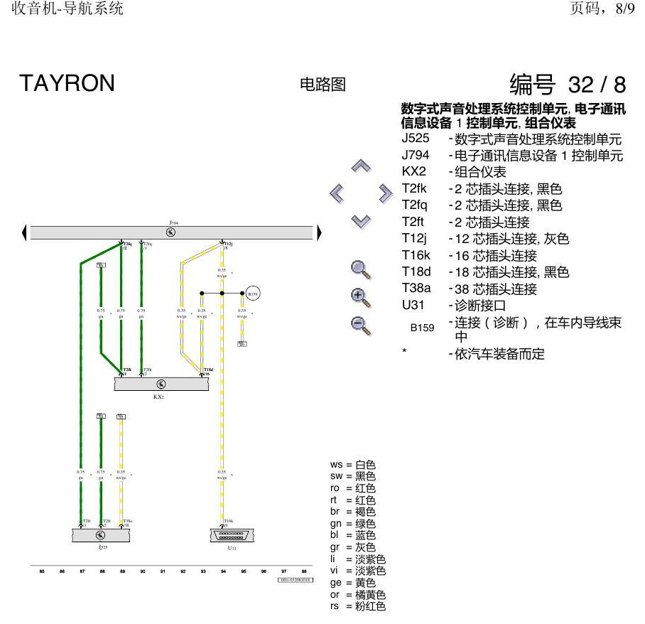 一汽大众探岳 收音机导航 电路图