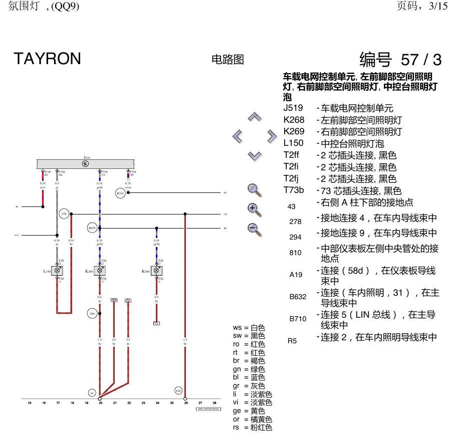 一汽大众探岳 氛围灯 QQ9 电路图