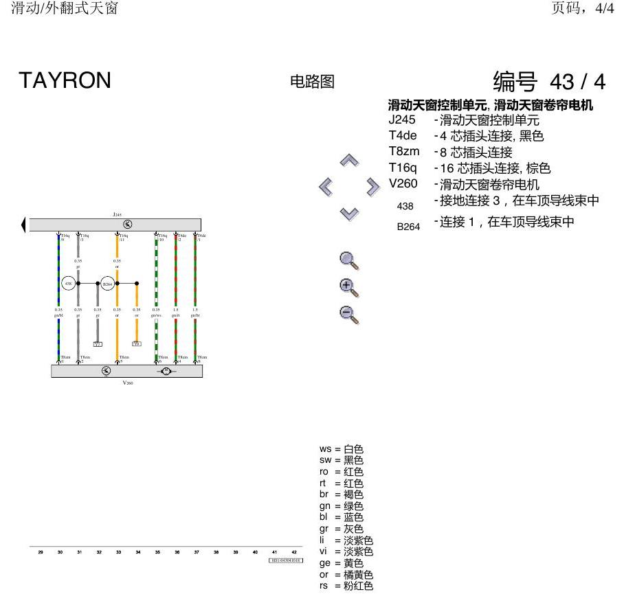一汽大众探岳 滑动天窗 电路图