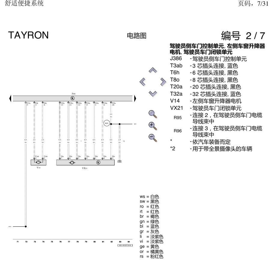一汽大众探岳 舒适便捷系统 电路图