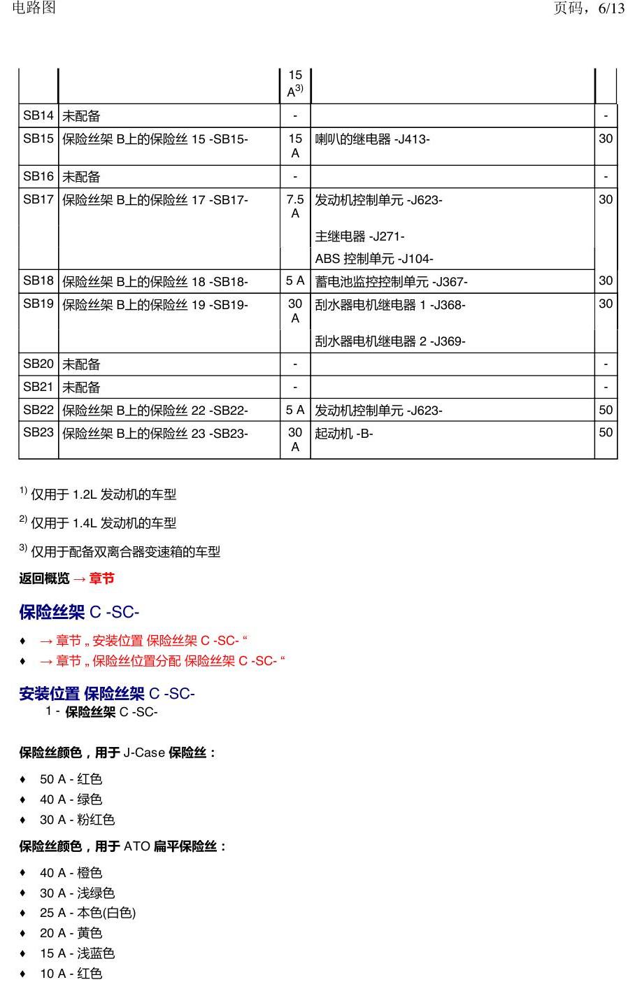 一汽大众探戈 保险丝 电路图
