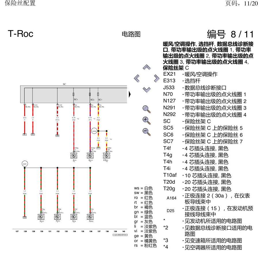 一汽大众探戈 保险丝配置 电路图