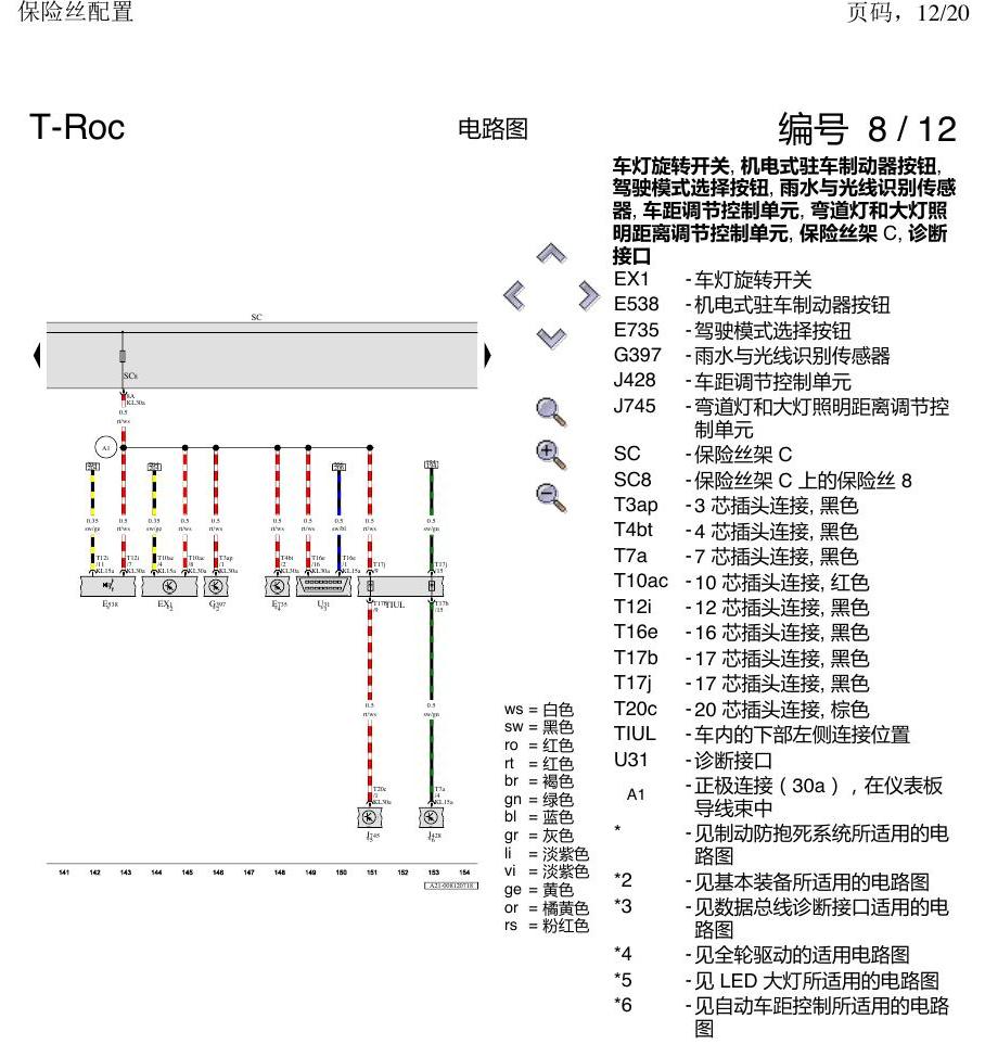 一汽大众探戈 保险丝配置 电路图