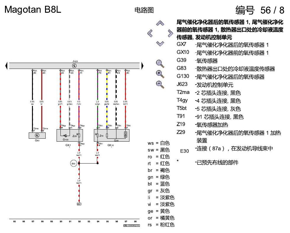 一汽大众迈腾 B8 2.0 CUGA发动机 电路图
