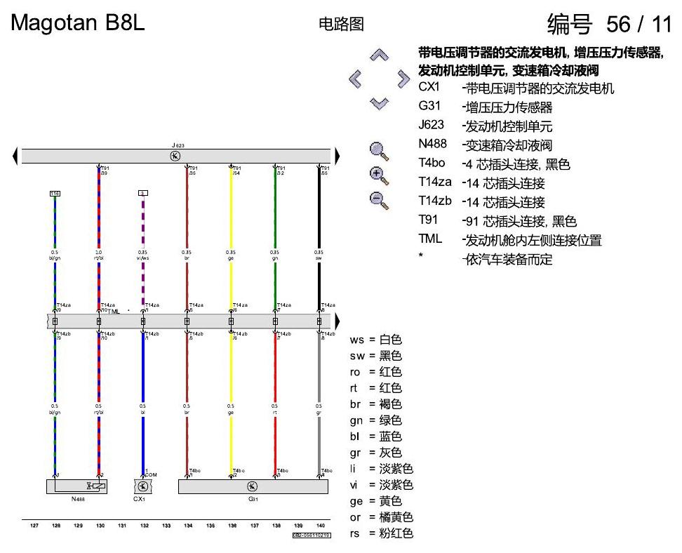 一汽大众迈腾 B8 2.0 CUGA发动机 电路图